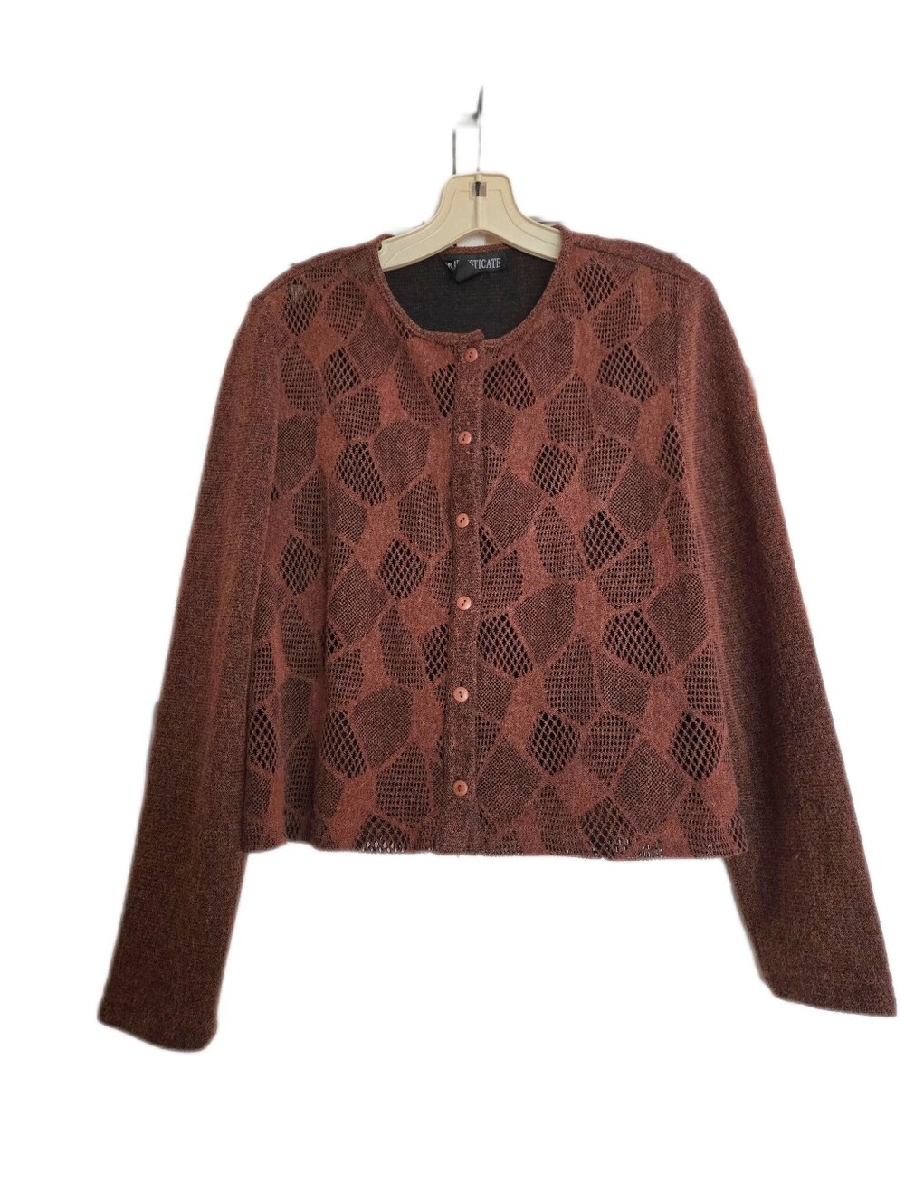 Sophisticate Brown Knit Cardigan Sweater Textured Boho Fall Size 12
